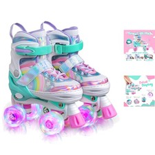 Sulifeel Rainbow Unicorn Light Up Adjustable Roller Skates for Kids Ages 3-12