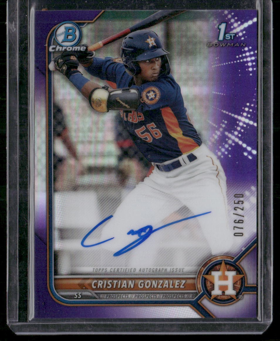 2022 Bowman - Chrome Prospects Auto Purple Ref #CPA-CG Cristian Gonzalez #/250