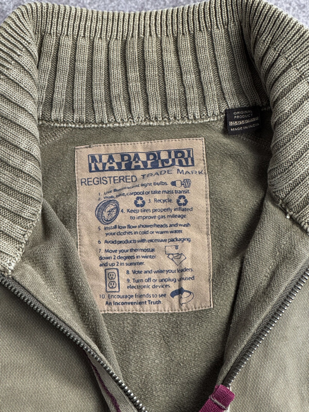 Olive Ribbed Knit Jacket Zip Up Vintage Y2K Military Street Style Sweater image 6