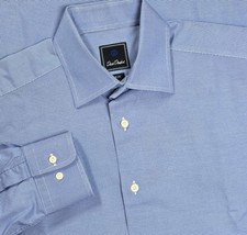 DAVID DONAHUE MENS LUXURY Blue COTTON TRIM FIT DRESS SHIRT 16.5-32/33