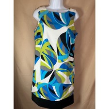 Shift Dress Womens 12 Blue Green Abstract Geometric Boat Neck Excellent
