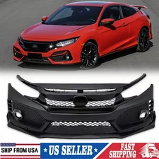 Type R Style Front Bumper Cover Kit w/ Grille & Lip For 2016-2021 Honda Civic US