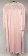 Vintage Vanity Fair Pink Nylon Nightgown XL Lace Floral Embroidery USA 46" Bust