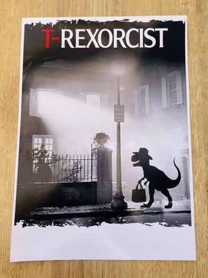 TRex Exorzist Horror skurriler Wandbilddruck A4
