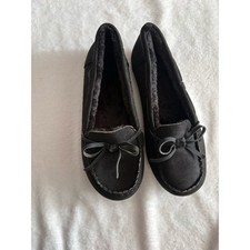 Women  s Black Faux Fur Lined Moccasin Flats Size 37 US 6.5  7 