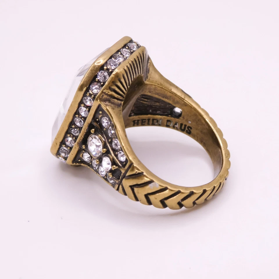 HEIDI DAUS Swarovski Emerald-Cut Rhinestone Bronze Coctail Sz 8 Statement Ring - Image 2 of 4