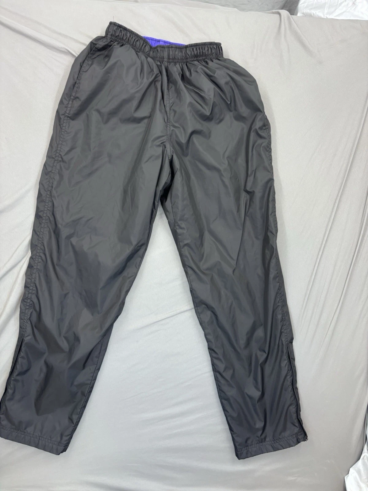 Vintage Nike Windbreaker Track Pants Womens Medium Black Ankle Zip Lined Swoosh
