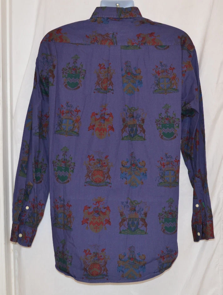 CAMISA POLO VINTAGE AÑOS 90 TOMMY HILFIGER MORADA ESTAMPADA POR TODAS PARTES ESCUDO CORONA L Grande Foto 4 de 4