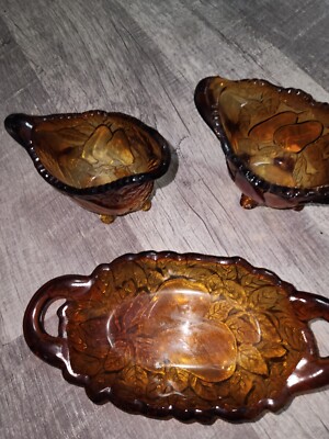 3 piece pear design creamer, sugar and serving bowl