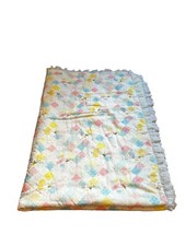 Vintage Baby Quilted Crib Blanket Patchwork Animals Balloons Lace Trim 35x50