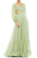 Mac Duggal Cutout Long Sleeve A-Line Gown sz 4 sage 598$ MSRP