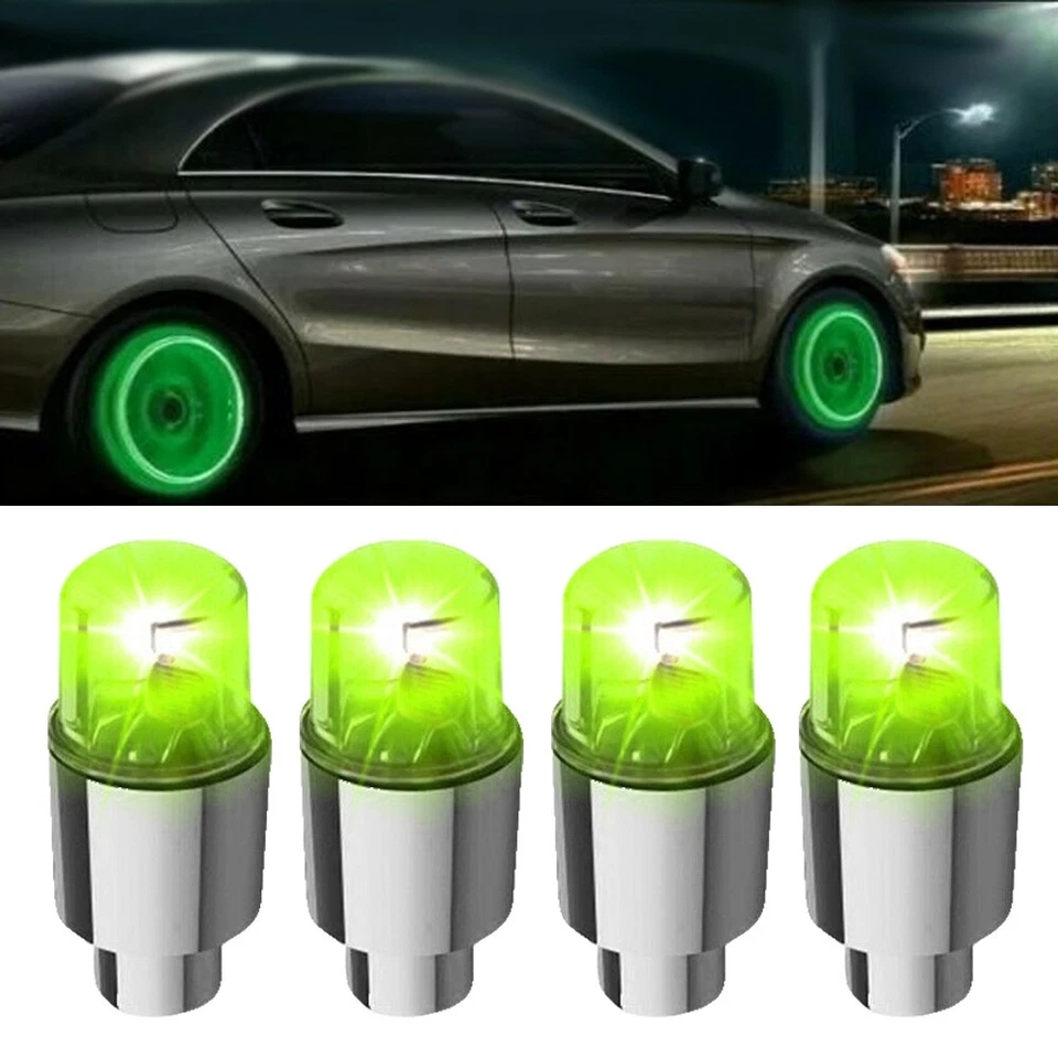 4Pcs Green Car Wheel Tire Tyre Air Valve Stem Caps LED Light Accessories Bike - Image 4 of 4