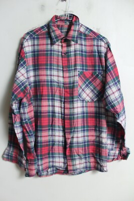 C&A Herren Vintage 90s Flanell Karo Hemd - Rosa - Größe M Medium (M22)