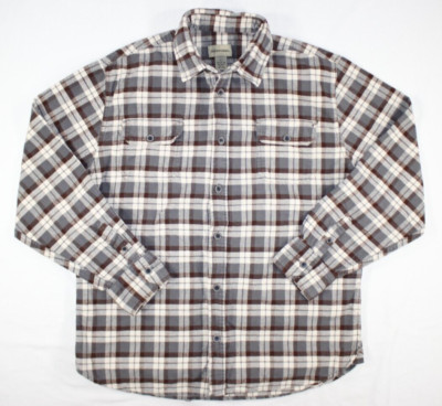 St. John's Bay Shirt Men's L Flannel 100% Cotton Heavyweight  Plaid Gray Beige