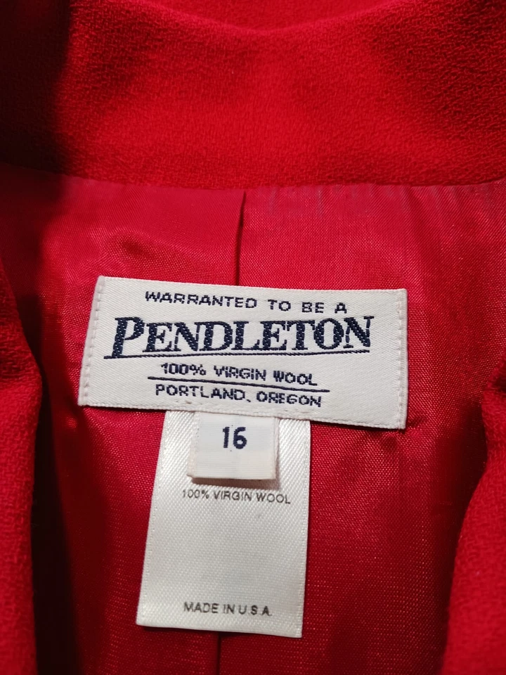 Blazer Pendleton Vintage Lana Virgen Tweed Mujer Talla 16 Rojo Cuello EE. UU. Foto 3 de 4
