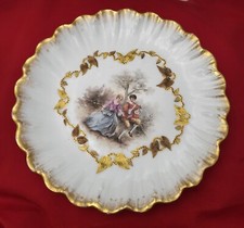 RARE Antique Limoges France Plate 8 1/2" w/ Couple Raised Gold Leaf Scallop Rim