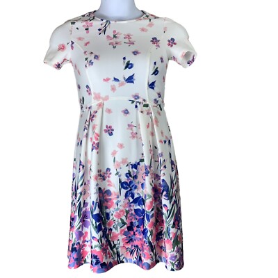 Elle Sz XS Dress Short Sleeved Fit Flare Floral Print Stretch Knee Length  Womens | eBay