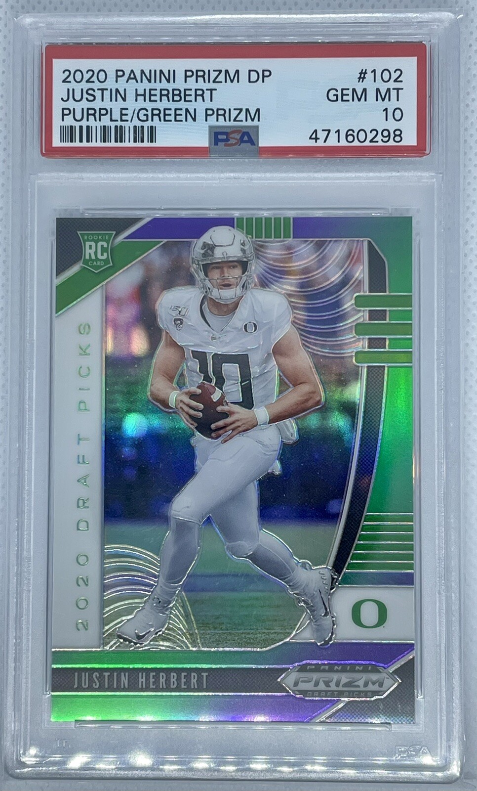2020 PANINI PRIZM DP Justin Herbert #102 PURPLE/GREEN PRIZM RC/199 PSA 10 💎