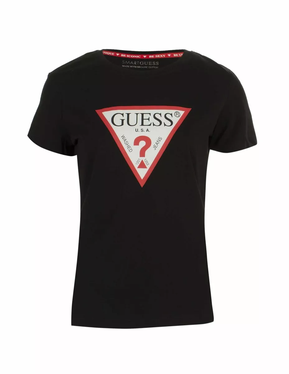 Guess Jeans Womens Triangle Logo T shirt Black White Red W1RI00I3Z11