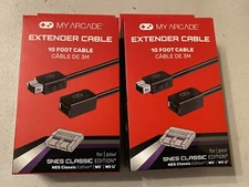 Set of 2 My Arcade 10ft Extender Cable Controller Extension for Wii, NES, SNES 