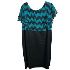 ALYX Woman blouson dress women’s plus size 24W black teal chevron midi office