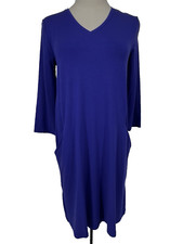 Eileen Fisher 2XS Blue Women's Stretch Knit A-Line Dress Pockets $178.00 NEW XXS