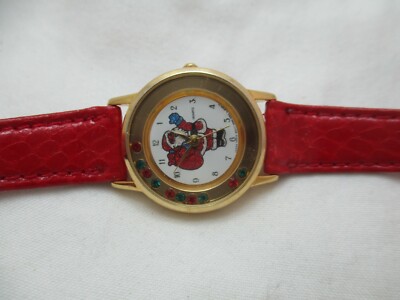 Christmas Theme Santa Claus Analog Wristwatch Red Buckle Band Round Face