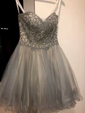 TERANI COUTURE Dress Size 0 Women Short ONLY WORN ONCE Diamond Design Grey/Nude