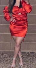 Fashion Nova Valentine Red Long Sleeve Off the Shoulder Ruched Mini Dress Medium