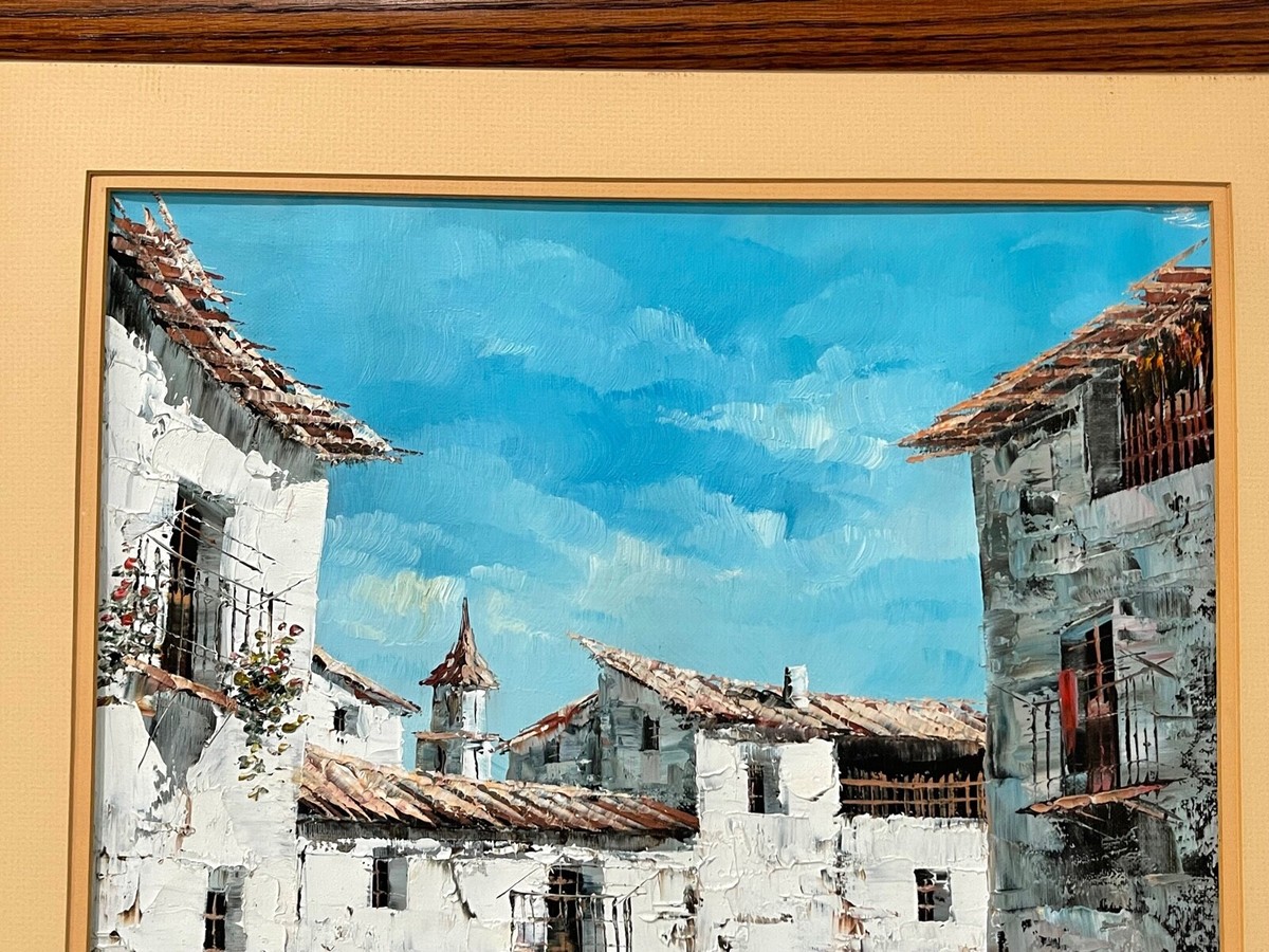 Vintage Signed Oil Painting Spanish Village Villa Scene | eBay
