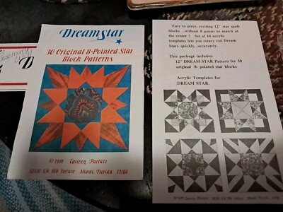 Dream Star 30 Original 8-Pointed Star Block Quilt Pattern 14 Acrylic Templates