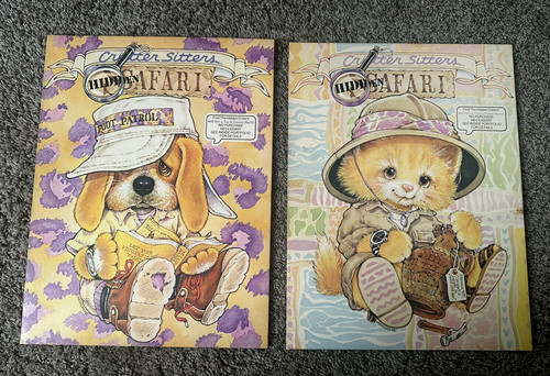 Lot of 2 Vintage Critter Sitters Cat & Dog Mead 2 Pocket Folder Folders!