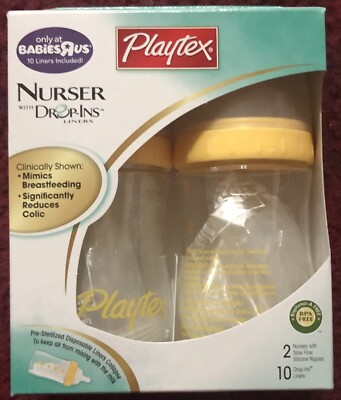Playtex Nurser Bottles Drop-Ins Liners 4oz Bottles (2 Bottles ) Yellow
