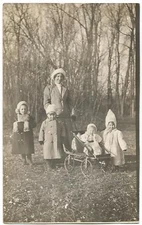 Mother & Children Dressed For Cold Weather RPPC Real Photo Postcard c.1912