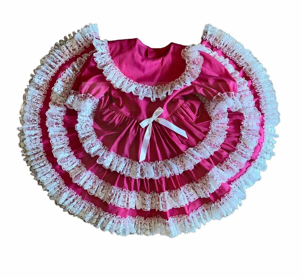 Vintage Pageant Size 4T Kathleen Scott Hot Pink Dress Lace Ruffles Full Circle - Image 2 of 4