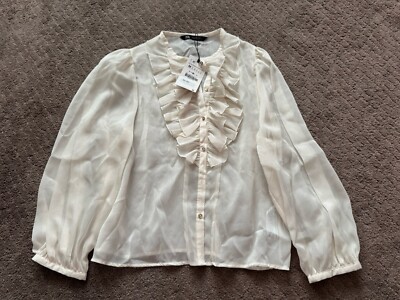 Zara Women s Ivory Ruffle Button Up Blouse Size M $45.90