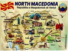 North Macedonia Graphic Map and Attractions Souvenir Fridge Magnet 2.5" 
