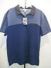 Calvin Klein Men Body Fit Polo Shirt 100 Cotton Navy Blue Size L NWT