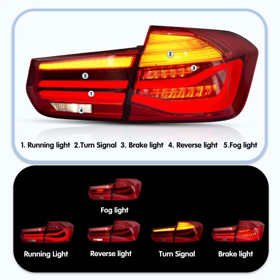 Luces traseras LED completas VLAND para BMW Serie 3 2012-2018 F30 F35 F80 M3 lente roja Foto 2 de 4
