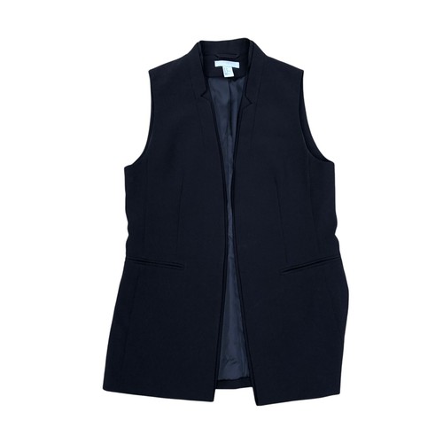 H&M Sleeveless Blazer Jacket Women's 14 Black Polyester Long Open No Collar