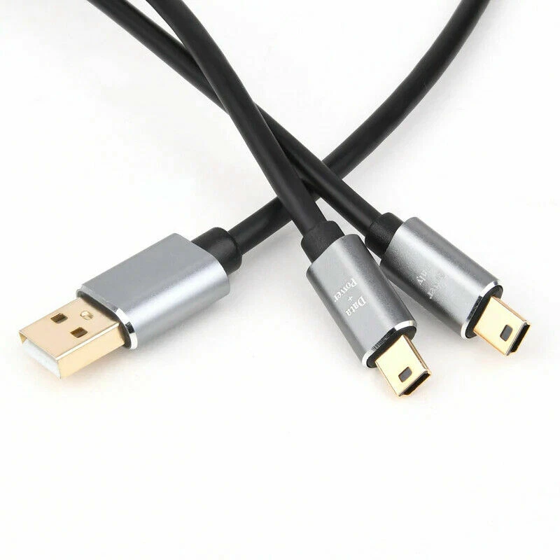 USB Mini x 2 Male 5 Pin to USB-A 2.0 Charge Sync Data Splitter Cable 1M - Image 2 of 4