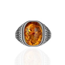 Sterling Silver-925 Handmade Gemstone Amber Luxury Comfortable Men's Jewelry Gft