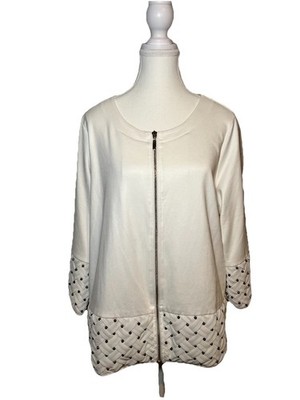 Chicos Travelers Jacket 3/ US XL White Faux Suede Career Timeless Easy Care Zip