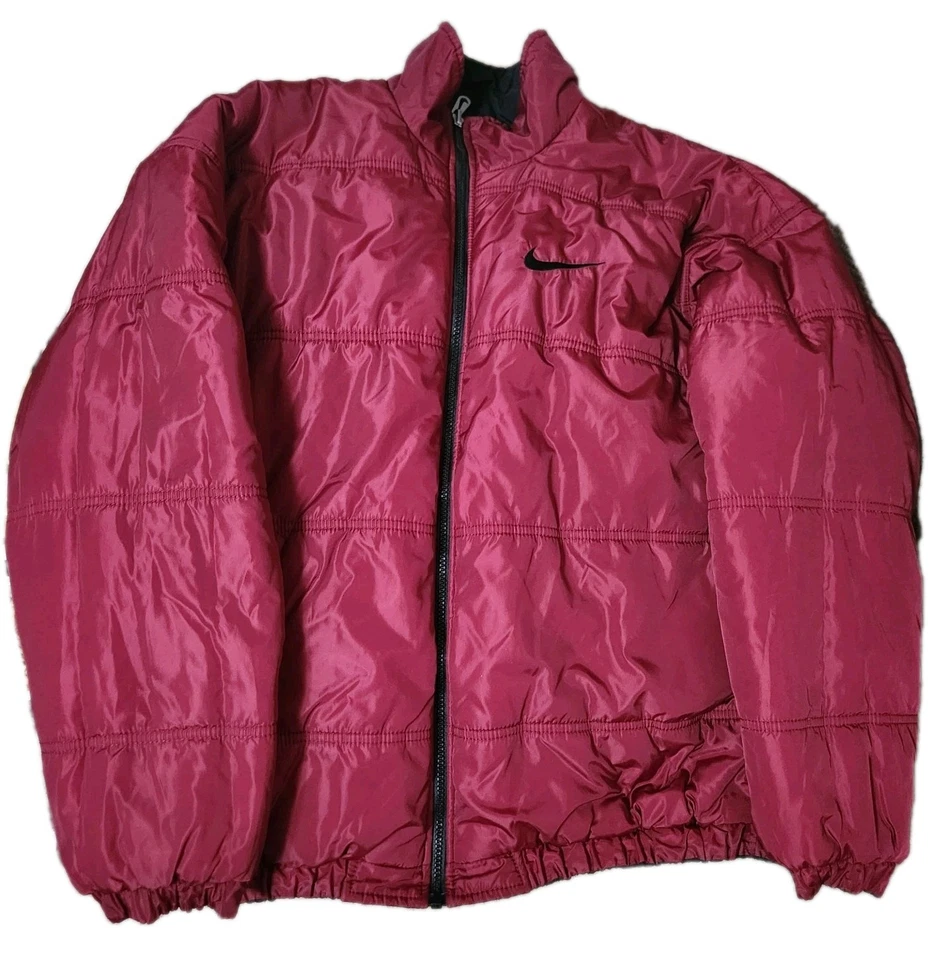 🔥 Vintage 90’s Nylon Nike Puffer Jacket Reversible Black Red Big Swoosh 27x26 - Image 4 of 4