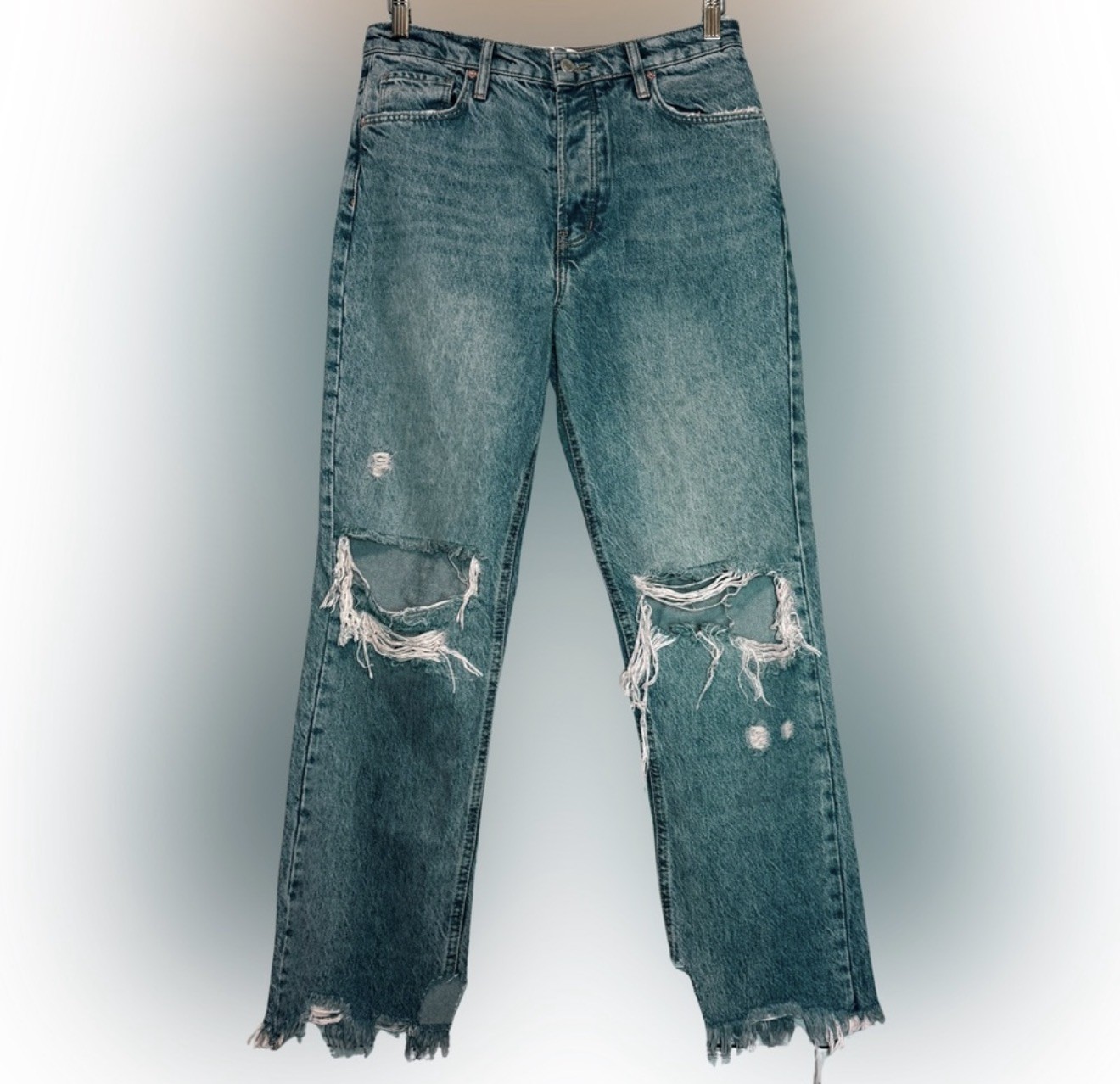 We The Free People Mid Rise Jeans Distressed Light Wash Size 27