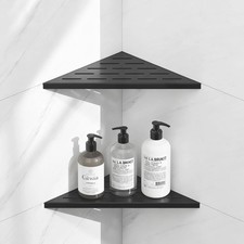 2 PCS 10 Inch Corner Shower Shelf 304 Stainless Steel Slot Design Matte Black