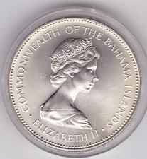 High Grade 1973 Bahamas Two Dollar (80%) Silver Coin (Flamingos)