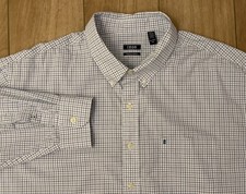 Izod Premium Essentials Long Sleeve Button Down Checked Shirt-Men's 3XL-Blk/Blue