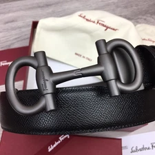 Black Gunmetal Buckle NWT Ferragamo Men's Leather Belt authentic