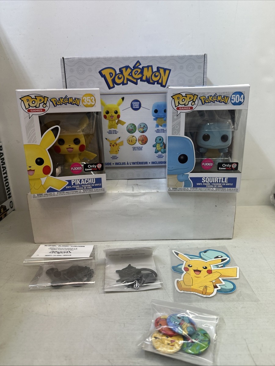Game Stop Funko Pop Flocked Pokemon Squirtle 504 Pikachu 353 Combo